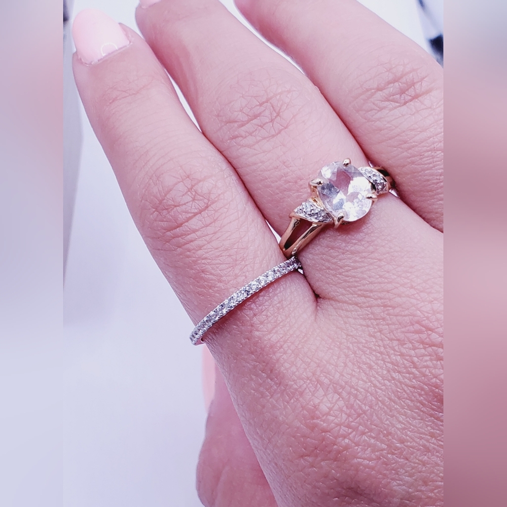10k Solid White Gold Genuine Zircon Wedding Band Ring - Picture 5 of 5